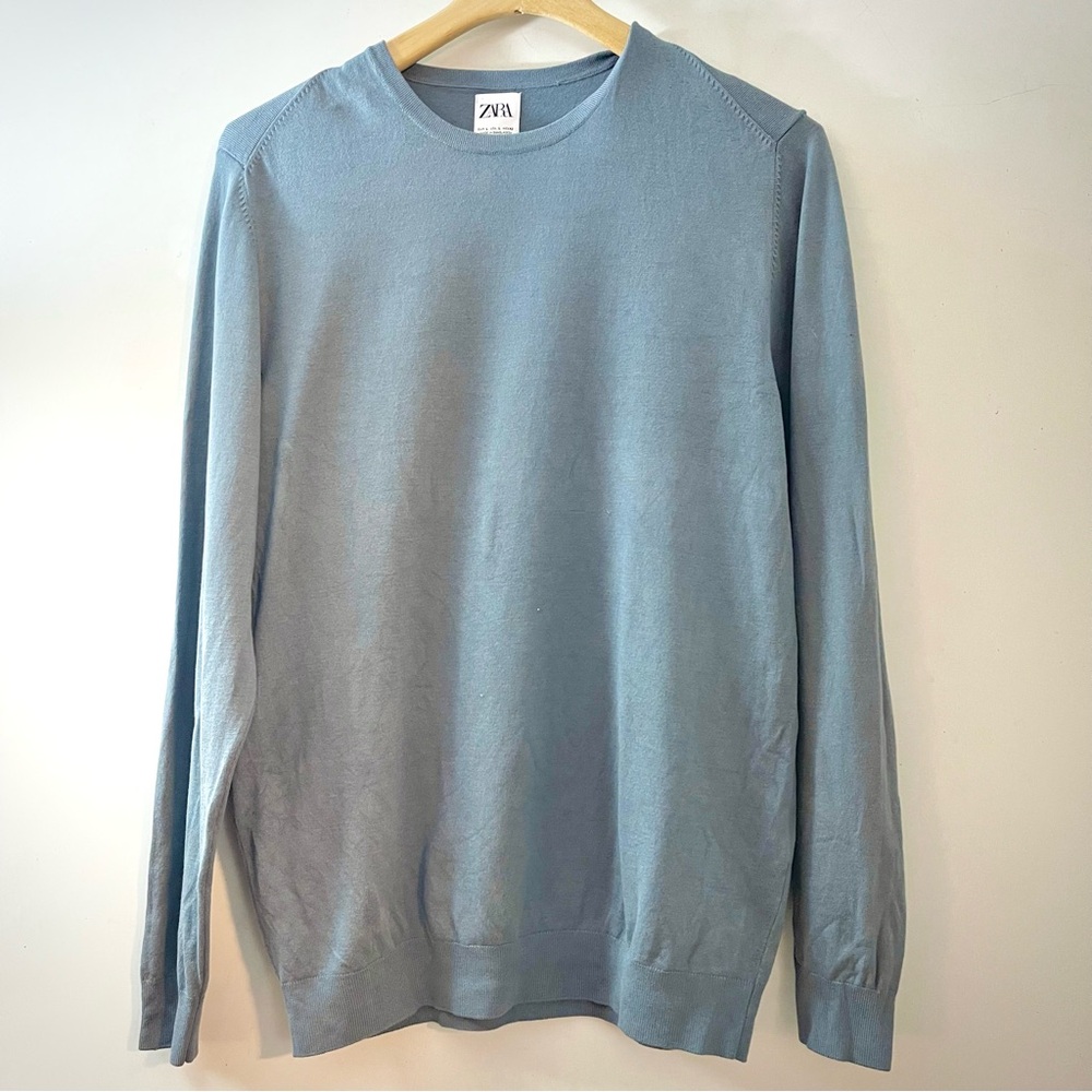 Zara Men’s Blue Lightweight Crewneck Sweater | Knit Pullover